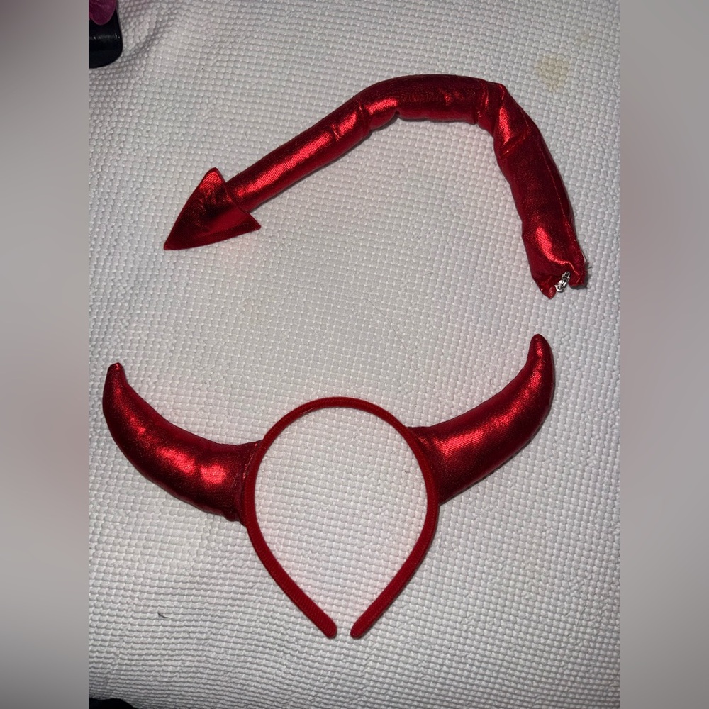 Red Devil Horn Headband & Tail Set Halloween sexy costume